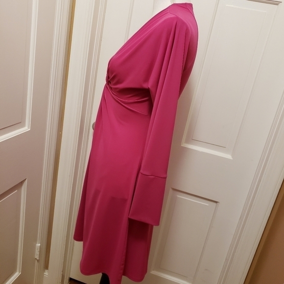 Moda International Women's Pink V-Neck Long Sleeve A-Line Pleated Dress … - Picture 4 of 12